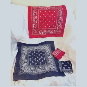 Paisley Handkerchief Bandanas/ Cowboy Headband (unisex) RED/BLUE (NEW & UNUSED)